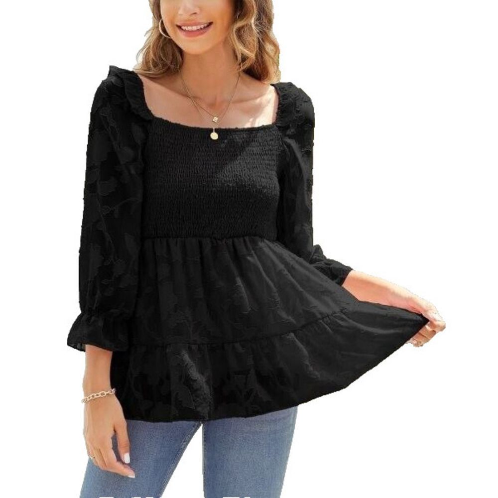 Z Avenue Black Floral Embroidered Square Neckline Top Size XL